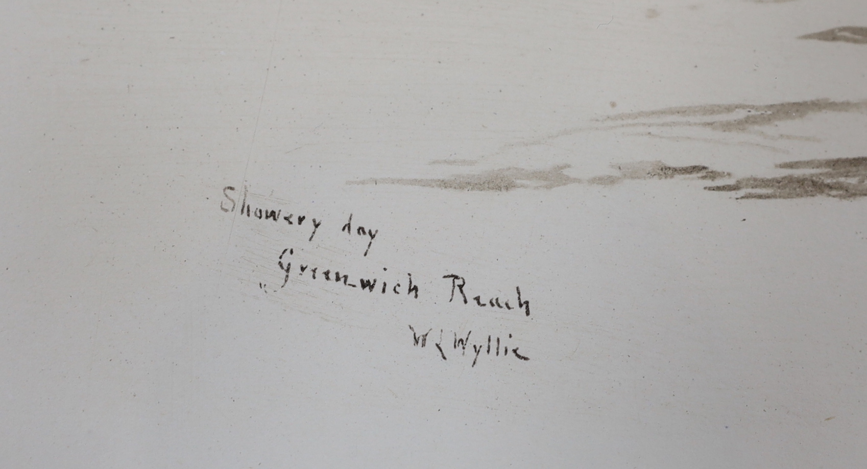 After William Lionel Wyllie, R.A. (1851-1931), Gravure print, ‘Showery Day, Greenwich Reach’, inscribed gallery label verso, 21 x 32cm